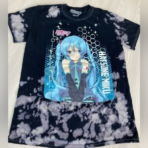 Hatsune Miku Anime Graphic T-Shirt - Black and Blue XSmall Mineral Wash Tie Die